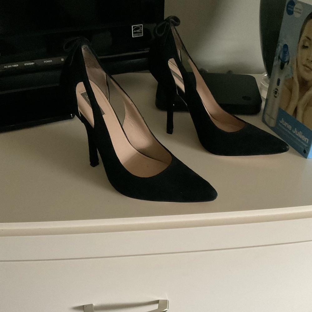 Joan and David black suede pumps